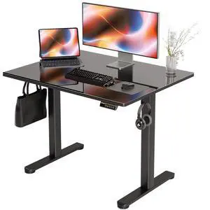 Glass Standing Desk 40x24 Inch Black | Smooth Height Adjustment, Tempered Glass Top, 3 Memory Presets, Stand Up, 132 lbs Capacity, Quick Install Glass Standing Desk 40x24 Inch Black | Smooth Height Adjustment, Tempered Glass Top, 3 Memory Presets, Stand Up, 132 lbs Capacity, Quick Install