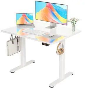 Glass Standing Desk 40x24 Inch White | Smooth Height Adjustment, Tempered Glass Top, 3 Memory Presets, Stand Up, 132 lbs Capacity, Quick Install Glass Standing Desk 40x24 Inch White | Smooth Height Adjustment, Tempered Glass Top, 3 Memory Presets, Stand Up, 132 lbs Capacity, Quick Install
