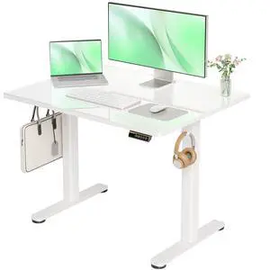 Glass Standing Desk 40x24 Inch Super White | Smooth Height Adjustment, Tempered Glass Top, 3 Memory Presets, Stand Up, 132 lbs Capacity, Quick Install Glass Standing Desk 40x24 Inch Super White | Smooth Height Adjustment, Tempered Glass Top, 3 Memory Presets, Stand Up, 132 lbs Capacity, Quick Install