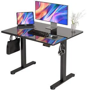 Glass Standing Desk 40x24 Inch Super Black | Smooth Height Adjustment, Tempered Glass Top, 3 Memory Presets, Stand Up, 132 lbs Capacity, Quick Install Glass Standing Desk 40x24 Inch Super Black | Smooth Height Adjustment, Tempered Glass Top, 3 Memory Presets, Stand Up, 132 lbs Capacity, Quick Install