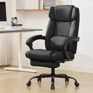 Reclining Office Chair with Footrest,Ergonomic Home Office Desk Computer Chair with Lumbar Support,Thick Executive Leather Chair,90-155° Adjustable (Black) Reclining Office Chair with Footrest,Ergonomic Home Office Desk Computer Chair with Lumbar Support,Thick Executive Leather Chair,90-155° Adjustable (Black)
