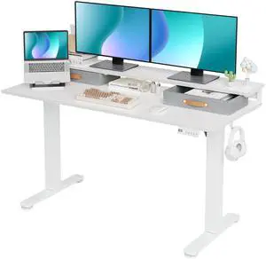 Electric Standing Desk with 2 Drawers, Adjustable Standing Desks with Storage, Height Adjustable Stand up Desk for Home Office with 2 Hooks,55 Inch White Electric Standing Desk with 2 Drawers, Adjustable Standing Desks with Storage, Height Adjustable Stand up Desk for Home Office with 2 Hooks,55 Inch White