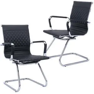 Office Guest Chairs Reception Chairs Waiting Room Chairs Set of 2 Conference Room Chair with Mid Back, Modern PU Leather Desk Chairs, Black Office Guest Chairs Reception Chairs Waiting Room Chairs Set of 2 Conference Room Chair with Mid Back, Modern PU Leather Desk Chairs, Black