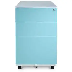 Mobile File Cabinet 3-Drawer Metal with Lock Key Sliding Drawer, White/Aqua Blue, Fully Assembled, Ready to Use Mobile File Cabinet 3-Drawer Metal with Lock Key Sliding Drawer, White/Aqua Blue, Fully Assembled, Ready to Use