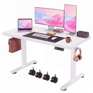Hmimi 48'' ×24'' Height Adjustable Electric Standing Desk | Lockable Wheels, 4 Memory Presets, 2 Cable Holes, 2 Hooks, Free 40''×18'' Mouse Pad, Anti-Collision System, White Hmimi 48'' ×24'' Height Adjustable Electric Standing Desk | Lockable Wheels, 4 Memory Presets, 2 Cable Holes, 2 Hooks, Free 40''×18'' Mouse Pad, Anti-Collision System, White