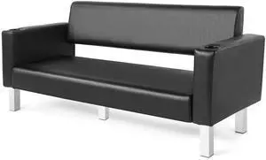 Office Reception Chairs Waiting Room Bench Guest Chairs | 60.6'' Leather Bench, Conference Room Chairs, with 2 Cup Holder, Stainless Steel Base Office Reception Chairs Waiting Room Bench Guest Chairs | 60.6'' Leather Bench, Conference Room Chairs, with 2 Cup Holder, Stainless Steel Base