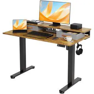 Electric Standing Desk with 2 Drawers, 48 Inch, Rustic Brown | Adjustable height desk with 2 drawers, open cubicle, monitor shelf, cable management, built-in hooks for home office Electric Standing Desk with 2 Drawers, 48 Inch, Rustic Brown | Adjustable height desk with 2 drawers, open cubicle, monitor shelf, cable management, built-in hooks for home office