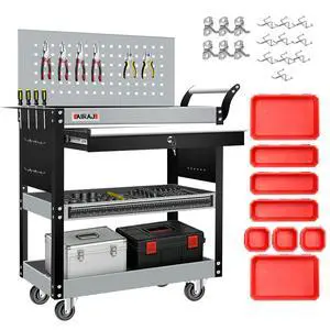 3-Tier Rolling Tool Cart on 360°Wheels,440LBS Utility Cart with Drawer | Metal Rolling Cart with Locking System&Pegboard,Tool Cart with Trays&Hooks for Garage,Warehouse and Repair Shop,Black-Grey 3-Tier Rolling Tool Cart on 360°Wheels,440LBS Utility Cart with Drawer | Metal Rolling Cart with Locking System&Pegboard,Tool Cart with Trays&Hooks for Garage,Warehouse and Repair Shop,Black-Grey