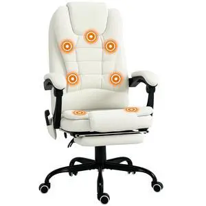 7-Point Vibrating Massage Office Chair, High Back, White | Computer Chair, Lumbar Support, Footrest, Reclining Back, Adjustable Height 7-Point Vibrating Massage Office Chair, High Back, White | Computer Chair, Lumbar Support, Footrest, Reclining Back, Adjustable Height