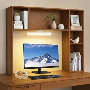 3 Tier Desktop Bookshelf with Rechargeable Eye-Friendly LED Desk Light, Desk Hutch Organizer with 5 Shelves, Wooden Desk Bookshelf for Office, Dorm and Small Space, Walnut 3 Tier Desktop Bookshelf with Rechargeable Eye-Friendly LED Desk Light, Desk Hutch Organizer with 5 Shelves, Wooden Desk Bookshelf for Office, Dorm and Small Space, Walnut