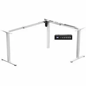 White Electric Corner 3 Leg Standing Desk Frame, DESK-E375W | Large Size, Single Motor, Height Adjustable, L-Shaped, Holds 225 lbs, Sit Stand Base, Standing Desk Legs Only White Electric Corner 3 Leg Standing Desk Frame, DESK-E375W | Large Size, Single Motor, Height Adjustable, L-Shaped, Holds 225 lbs, Sit Stand Base, Standing Desk Legs Only