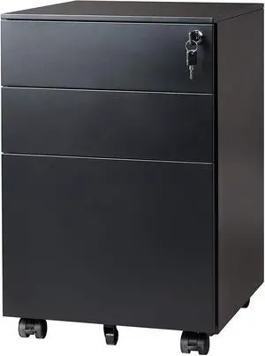 3 Drawer File Cabinet with Lock, Fully Assembled Except Casters | Under Desk Rolling Filing Cabinet for Home Office, Fits Letter/Legal/A4 Size 3 Drawer File Cabinet with Lock, Fully Assembled Except Casters | Under Desk Rolling Filing Cabinet for Home Office, Fits Letter/Legal/A4 Size