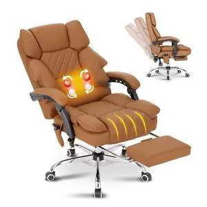 Kneading Massage Executive Office Chair with Heated,90-135° Reclining Office Chair with Footrest,Computer Desk Chair with Wheels,Diamond-Stitched Cushion Leather Office Chair (Brown) Kneading Massage Executive Office Chair with Heated,90-135° Reclining Office Chair with Footrest,Computer Desk Chair with Wheels,Diamond-Stitched Cushion Leather Office Chair (Brown)