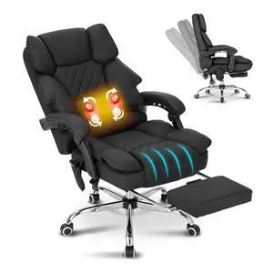 Kneading Massage Office Chair with Heated,90-135° Reclining Executive Office Chair with Footrest,Computer Desk Chair with Wheels,Diamond-Stitched Cushion Leather Office Chair (Black) Kneading Massage Office Chair with Heated,90-135° Reclining Executive Office Chair with Footrest,Computer Desk Chair with Wheels,Diamond-Stitched Cushion Leather Office Chair (Black)