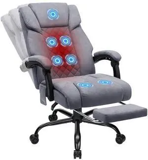Massage Office Chair with Heat 7 Points Vibration(Grey Fabric) | Ergonomic Executive Office Chair with Footrest Reclining High Back Home Office Desk Chairs Massage Office Chair with Heat 7 Points Vibration(Grey Fabric) | Ergonomic Executive Office Chair with Footrest Reclining High Back Home Office Desk Chairs