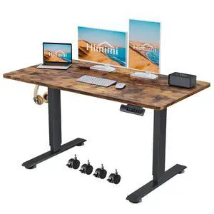 Hmimi 55'' ×24'' Height Adjustable Electric Standing Desk | Lockable Wheels, 4 Memory Presets, 2 Cable Holes, 2 Hooks, Free 40''×18'' Mouse Pad, Anti-Collision System, Brown Hmimi 55'' ×24'' Height Adjustable Electric Standing Desk | Lockable Wheels, 4 Memory Presets, 2 Cable Holes, 2 Hooks, Free 40''×18'' Mouse Pad, Anti-Collision System, Brown