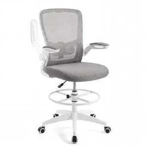 Ergonomic Drafting Chair Tall Office Chair with Flip-Up Armrests Footrest Ring Height Adjustable Executive Task Chair Mesh Computer Standing Desk Chair Lumbar Support for Home Office (Gray) Ergonomic Drafting Chair Tall Office Chair with Flip-Up Armrests Footrest Ring Height Adjustable Executive Task Chair Mesh Computer Standing Desk Chair Lumbar Support for Home Office (Gray)