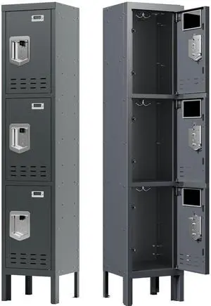 3 Door Metal Locker for Employees, Lockable Steel Locker Organizer | Heavy-Duty Storage Cabinet with Shelves and Hooks, Metal Storage Lockers for Home Office School Gym Garage, Grey 3 Door Metal Locker for Employees, Lockable Steel Locker Organizer | Heavy-Duty Storage Cabinet with Shelves and Hooks, Metal Storage Lockers for Home Office School Gym Garage, Grey