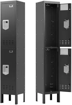 Metal Locker for Employees, Office Storage Locker with 2 Doors | Lockable Steel Employee Lockers with Shelves and Hooks, Locker Organizer for Home Office School Gym Garage, Black Metal Locker for Employees, Office Storage Locker with 2 Doors | Lockable Steel Employee Lockers with Shelves and Hooks, Locker Organizer for Home Office School Gym Garage, Black