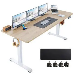 Electric Standing Desk 63 x 24 Inches Adjustable Height Sit Stand Up Desk for Home Office Computer Workstation Memory Preset with Wheels, Oak Electric Standing Desk 63 x 24 Inches Adjustable Height Sit Stand Up Desk for Home Office Computer Workstation Memory Preset with Wheels, Oak