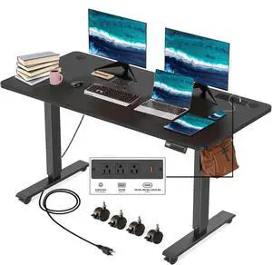 Electric Standing Desk with Power Outlets and USB-C Port, 48 x 24 Inches Adjustable Height Sit Stand Up Desk for Home Office, Adjustable Desk with Memory Preset and Wheels, Black Electric Standing Desk with Power Outlets and USB-C Port, 48 x 24 Inches Adjustable Height Sit Stand Up Desk for Home Office, Adjustable Desk with Memory Preset and Wheels, Black