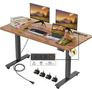 Electric Standing Desk with Power Outlets and USB-C Port, 48 x 24 Inches Adjustable Height Sit Stand Up Desk for Home Office, Adjustable Desk with Memory Preset and Wheels, Brown Electric Standing Desk with Power Outlets and USB-C Port, 48 x 24 Inches Adjustable Height Sit Stand Up Desk for Home Office, Adjustable Desk with Memory Preset and Wheels, Brown