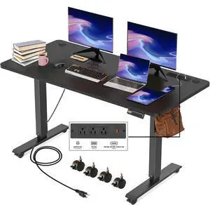 Electric Standing Desk with Power Outlets and USB-C Port, 55 x 24 Inches Adjustable Height Sit Stand Up Desk for Home Office, Adjustable Desk with Memory Preset and Wheels, Black Electric Standing Desk with Power Outlets and USB-C Port, 55 x 24 Inches Adjustable Height Sit Stand Up Desk for Home Office, Adjustable Desk with Memory Preset and Wheels, Black
