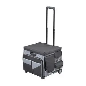 Folding Mobile Utility Cart, Canvas Organizer Bag, Black/Grey | Durable plastic, 30 compartments, adjustable handle, 40 lb capacity, collapses to 3" thick, rolling wheels for easy transport Folding Mobile Utility Cart, Canvas Organizer Bag, Black/Grey | Durable plastic, 30 compartments, adjustable handle, 40 lb capacity, collapses to 3" thick, rolling wheels for easy transport