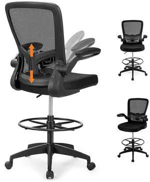 Drafting Chair High Back Office Chairs with Footrest Ring Flip-Up Armrest Height Adjustable Executive Desk Chair Ergonomic Mesh Computer Task Chair Lumbar Support Tall Office Chair (1, Black) Drafting Chair High Back Office Chairs with Footrest Ring Flip-Up Armrest Height Adjustable Executive Desk Chair Ergonomic Mesh Computer Task Chair Lumbar Support Tall Office Chair (1, Black)