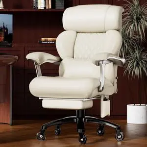 Executive Big and Tall Office Chair with 7.83Hz Schumann Resonance Sleep Aid & Heating Stress Relief Heavy Duty Metal Base Desk Chair, Silent Rubber Wheels, Thick and Wide Cushion, Cream White Executive Big and Tall Office Chair with 7.83Hz Schumann Resonance Sleep Aid & Heating Stress Relief Heavy Duty Metal Base Desk Chair, Silent Rubber Wheels, Thick and Wide Cushion, Cream White