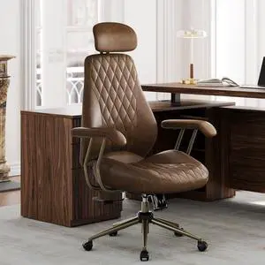 High Back Office Chair with Lumbar Support - Ergonomic Executive Desk Chair, Adjustable Swivel Computer Chair in Premium Faux Leather for Home Office Comfort, Brown High Back Office Chair with Lumbar Support - Ergonomic Executive Desk Chair, Adjustable Swivel Computer Chair in Premium Faux Leather for Home Office Comfort, Brown