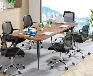 6FT Conference Table, Rectangular Meeting Room Tables, Modern Industrial Seminar Table Boardroom Desk with Metal Legs for Office, 70.8 L x 31.5 W x 29.5 H (Brown and Black) 6FT Conference Table, Rectangular Meeting Room Tables, Modern Industrial Seminar Table Boardroom Desk with Metal Legs for Office, 70.8 L x 31.5 W x 29.5 H (Brown and Black)