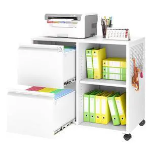 2-Drawer File Cabinet Mobile Filing Cabinet with Lock Lateral File Cabinet Printer Stand with Open Storage Shelves for Home Office (White, Left Drawer) 2-Drawer File Cabinet Mobile Filing Cabinet with Lock Lateral File Cabinet Printer Stand with Open Storage Shelves for Home Office (White, Left Drawer)