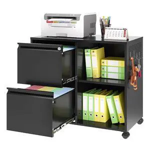 2-Drawer File Cabinet Mobile Filing Cabinet with Lock Lateral File Cabinet Printer Stand with Open Storage Shelves for Home Office (Black, Left Drawer) 2-Drawer File Cabinet Mobile Filing Cabinet with Lock Lateral File Cabinet Printer Stand with Open Storage Shelves for Home Office (Black, Left Drawer)