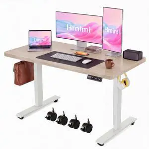 Hmimi 48'' ×24'' Height Adjustable Electric Standing Desk | Lockable Wheels, 4 Memory Presets, 2 Cable Holes, 2 Hooks, Anti-Collision System, Alloy Steel Frame, Oak Hmimi 48'' ×24'' Height Adjustable Electric Standing Desk | Lockable Wheels, 4 Memory Presets, 2 Cable Holes, 2 Hooks, Anti-Collision System, Alloy Steel Frame, Oak