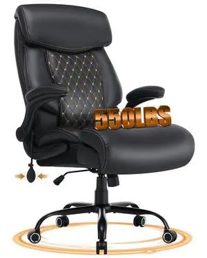 550LBS Big and Tall Office Chair for Heavy People,Ergonomic Office Chair with Padded Flip-Up Arms and Adjustable Lumbar Support,High Back Executive Leather Desk Chair with Rocking Function 550LBS Big and Tall Office Chair for Heavy People,Ergonomic Office Chair with Padded Flip-Up Arms and Adjustable Lumbar Support,High Back Executive Leather Desk Chair with Rocking Function