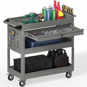 3 Tier Rolling Tool Cart on Wheels, Heavy Duty Industrial Utility Cart Service Cart with Drawer and Screwdriver Rack Pegboard, 550 LBS Mobile Tool Storage Organizer for Workshop, Garage(Gray) 3 Tier Rolling Tool Cart on Wheels, Heavy Duty Industrial Utility Cart Service Cart with Drawer and Screwdriver Rack Pegboard, 550 LBS Mobile Tool Storage Organizer for Workshop, Garage(Gray)