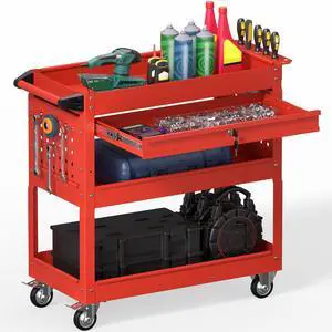 3 Tier Rolling Tool Cart on Wheels, Heavy Duty Service Cart Industrial Utility Cart with Drawer and Screwdriver Rack Pegboard, 550 LBS Mobile Tool Storage Organizer for Garage, Workshop (Red) 3 Tier Rolling Tool Cart on Wheels, Heavy Duty Service Cart Industrial Utility Cart with Drawer and Screwdriver Rack Pegboard, 550 LBS Mobile Tool Storage Organizer for Garage, Workshop (Red)