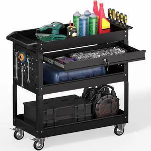 3 Tier Rolling Tool Cart on Wheels, Heavy Duty Service Cart Industrial Utility Cart with Drawer and Screwdriver Rack Pegboard, 550 LBS Mobile Tool Storage Organizer for Garage, Workshop(Black) 3 Tier Rolling Tool Cart on Wheels, Heavy Duty Service Cart Industrial Utility Cart with Drawer and Screwdriver Rack Pegboard, 550 LBS Mobile Tool Storage Organizer for Garage, Workshop(Black)