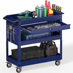 3 Tier Rolling Tool Cart on Wheels, Heavy Duty Service Cart Industrial Utility Cart with Drawer and Screwdriver Rack Pegboard, 550 LBS Mobile Tool Storage Organizer for Garage, Workshop (DARKBLUE) 3 Tier Rolling Tool Cart on Wheels, Heavy Duty Service Cart Industrial Utility Cart with Drawer and Screwdriver Rack Pegboard, 550 LBS Mobile Tool Storage Organizer for Garage, Workshop (DARKBLUE)