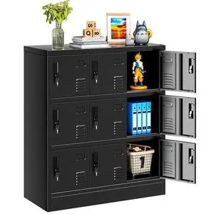 9 Door Storage Locker for Employee, Metal Locker for Office, Gym, Shool, Lockable Steel Locker with Lock and Card Slot for Home, Garage, Black 9 Door Storage Locker for Employee, Metal Locker for Office, Gym, Shool, Lockable Steel Locker with Lock and Card Slot for Home, Garage, Black