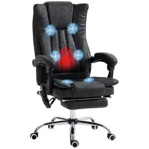 6 Point Vibration Massage Office Chair, High Back, Black | Computer Chair with Heat, Adjustable Height, Reclining Backrest, Retractable Footrest 6 Point Vibration Massage Office Chair, High Back, Black | Computer Chair with Heat, Adjustable Height, Reclining Backrest, Retractable Footrest