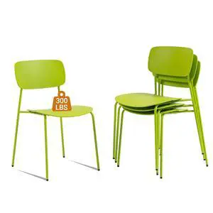 Stackable Chairs Set of 4, Metal Waiting Room Chairs with Plastic Seat, Capacity 300lbs, Stacking Chairs for Office Conference Break Room Lobby, Green Stackable Chairs Set of 4, Metal Waiting Room Chairs with Plastic Seat, Capacity 300lbs, Stacking Chairs for Office Conference Break Room Lobby, Green