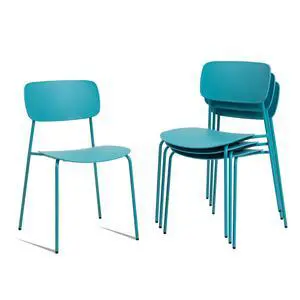Armless Stacking Chairs, Blue, Set of 4 | Ergonomic Plastic Seat, Waterproof, with 2MM Thicken Metal Legs, for Conference Reception Dining Room, Easy to Stack Armless Stacking Chairs, Blue, Set of 4 | Ergonomic Plastic Seat, Waterproof, with 2MM Thicken Metal Legs, for Conference Reception Dining Room, Easy to Stack