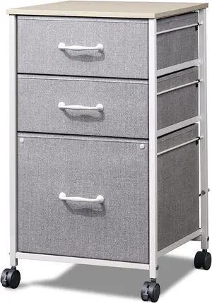 Mobile File Cabinet, Rolling Printer Stand with 3 Drawers, Fabric Vertical Filing Cabinet fits A4 or Letter Size for Home Office, Light Grey Mobile File Cabinet, Rolling Printer Stand with 3 Drawers, Fabric Vertical Filing Cabinet fits A4 or Letter Size for Home Office, Light Grey