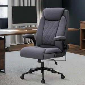 Big and Tall Fabric Office Chair 500lbs with Flip Up Arms | High Back Office Desk Chair with 120° Tilt Rock,Computer Chair with Adjustable HeightGrey Big and Tall Fabric Office Chair 500lbs with Flip Up Arms | High Back Office Desk Chair with 120° Tilt Rock,Computer Chair with Adjustable HeightGrey