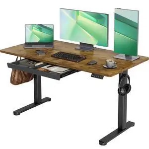 Electric Standing Desk with Drawers, 55x24 Inch Rustic Brown | Sturdy steel frame, supports up to 176 Lbs, waterproof desktop with wire holes, Quiet Electric Standing Desk with Drawers, 55x24 Inch Rustic Brown | Sturdy steel frame, supports up to 176 Lbs, waterproof desktop with wire holes, Quiet