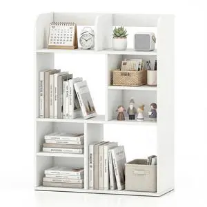 Desktop Bookshelf, 5-Tier Desktop Display Rack with 4 Open Shelves & 4 Cubes, Modern Tabletop Bookcase Organizer for Computer Desk, Countertop Storage Hutch for Home Office Dorm (White) Desktop Bookshelf, 5-Tier Desktop Display Rack with 4 Open Shelves & 4 Cubes, Modern Tabletop Bookcase Organizer for Computer Desk, Countertop Storage Hutch for Home Office Dorm (White)