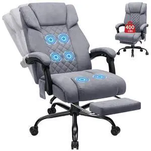 400lbs Massage Office Chair with Foot Rest 6 Points Vibration,Grey | Ergonomic Executive Office Chair Reclining High Back Computer Desk Chairs,Fabric 400lbs Massage Office Chair with Foot Rest 6 Points Vibration,Grey | Ergonomic Executive Office Chair Reclining High Back Computer Desk Chairs,Fabric