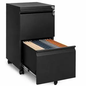 2 Drawer Rolling File Cabinet Fully Assembled, Black | 17"D x 15"W x 26"H, Metal Under Desk Storage, Filing Cabinet with Lock & Wheels, Fit Letter/Legal/A4, For Home Office 2 Drawer Rolling File Cabinet Fully Assembled, Black | 17"D x 15"W x 26"H, Metal Under Desk Storage, Filing Cabinet with Lock & Wheels, Fit Letter/Legal/A4, For Home Office